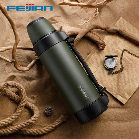 Feijian garrafa térmica portátil de grande capacidade, garrafa térmica portátil para viagem, caneca térmica, garrafa de água, aço inoxidável, 1200/1500ml